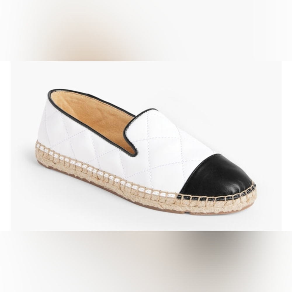 Talbots "Izzy" leather quilted espadrilles white w/black toe sz 7